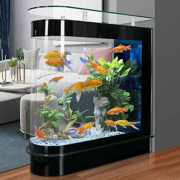 Black Luxury Large Fish Tank 125Gal LED Aquarium Kit Upright Fish Tank Large Glass Fishbowl Glsaa Bar for Patios Living Office Room