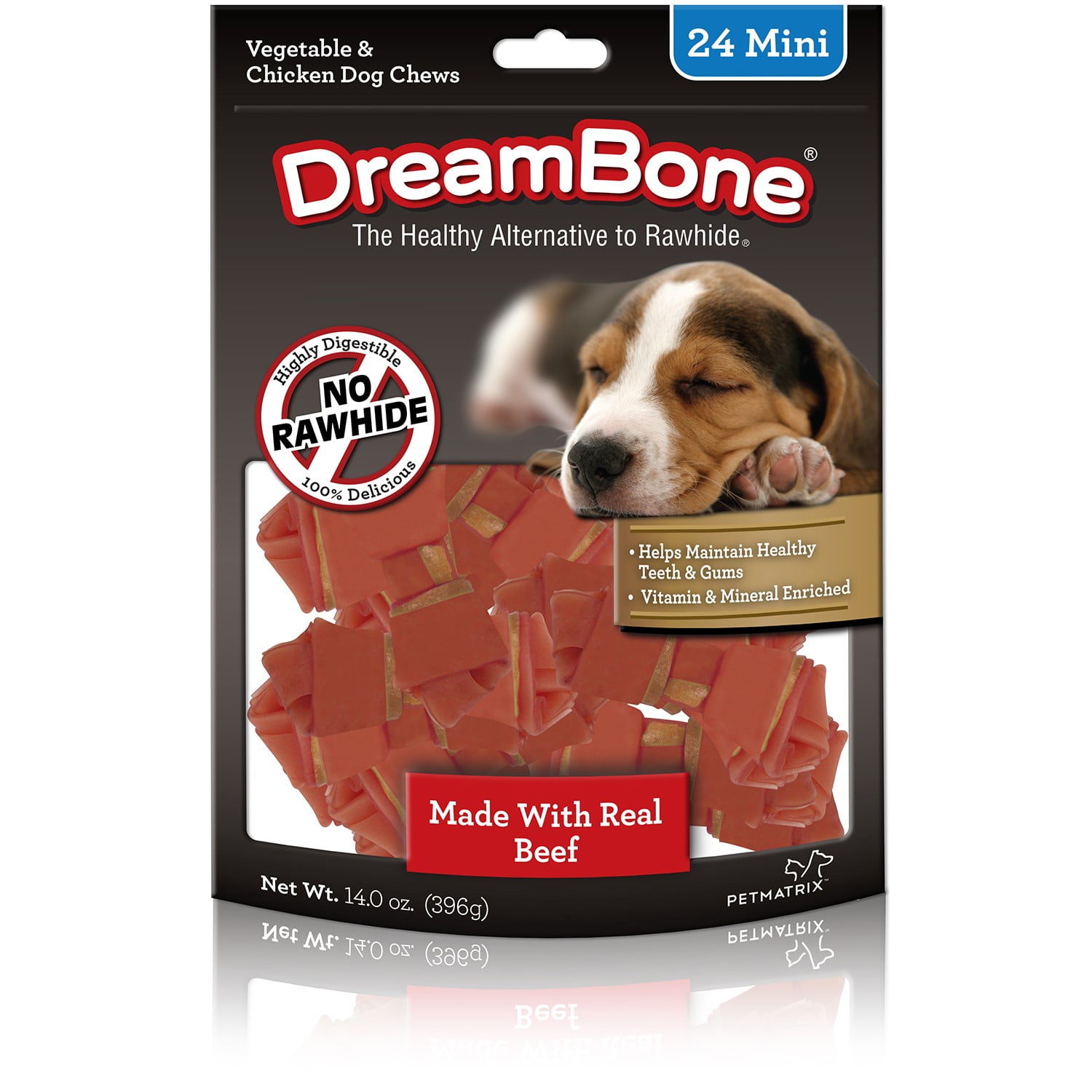 DreamBone Mini Chews With Real Beef 24 Count, RawhideFreeChews For