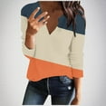 thumbnail image 2 of hotojiny Womens Tops V Neck Long Sleeve Casual Shirts Color Block Knit Comfy Pullover Blouses Fall Fashion Tunics Tees, 2 of 5