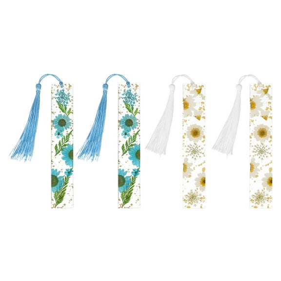 Uxcell 4packs Transparent Dried Flower Bookmark for Women Reading, White Blue