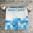 thumbnail image 3 of Ambesonne Abstract Quilted Bedspread Set 3 Pcs, 3D Mosaic Geometric, King Size, Pale Blue Blue White, 3 of 3