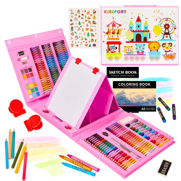 KINSPORY 290 Pack Drawing Set, Double-Side Trifold Art Easel, Gift for Beginners Artists Kids(Pink)