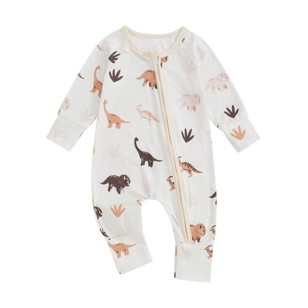 

WERNZATT Baby Girl Boy Dinosaur Romper Long Sleeve Full Length Zip-Up Jumpsuit