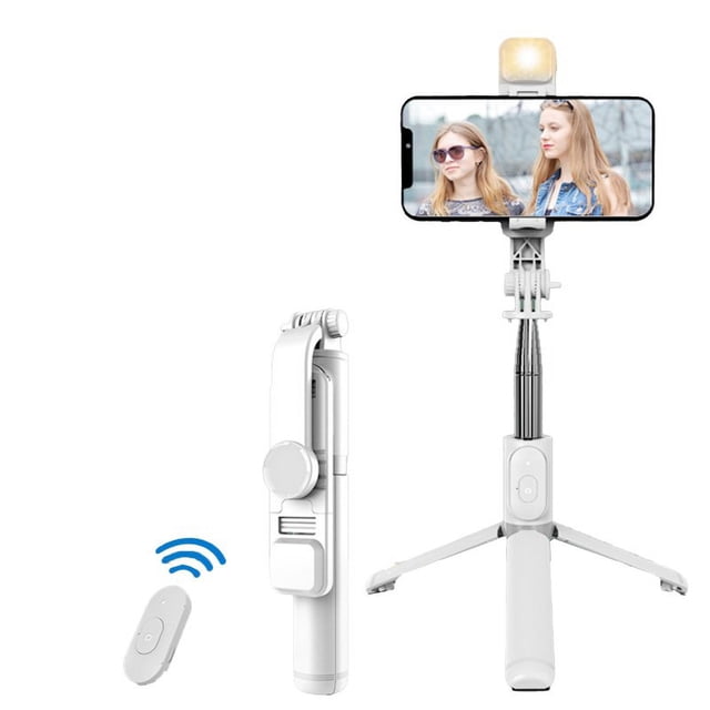 Q02S Perche à Selfie Portable Trépied de Téléphone 104.5CM/41 Pouces Trépied Extensible Rotation Support de Téléphone Portable Perche à Selfie Trépied en Acier Inoxydable Stabilisateur Q02S Lumière Perche à Selfie Blanc