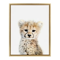 Kate and Laurel Sylvie Cheetah Framed Canvas Wall Art by Amy Peterson, 18x24 Gold, Baby Animal Home Decor