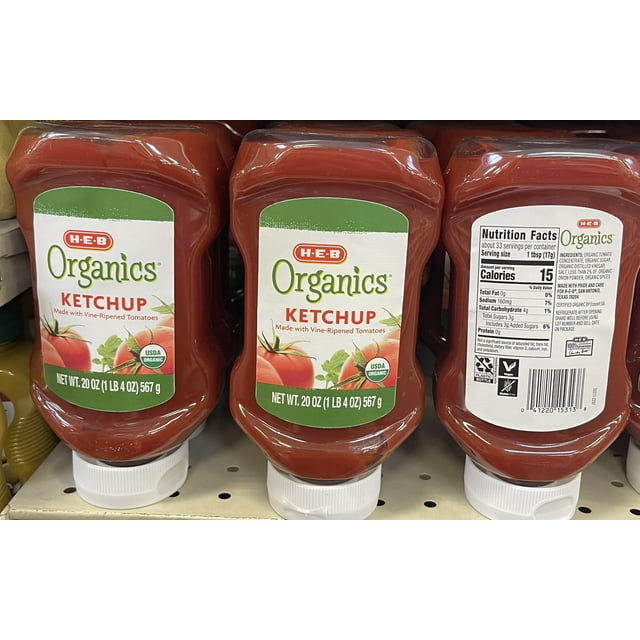 HEB Organics Ketchup 20 oz. Pack of 3 bottles.