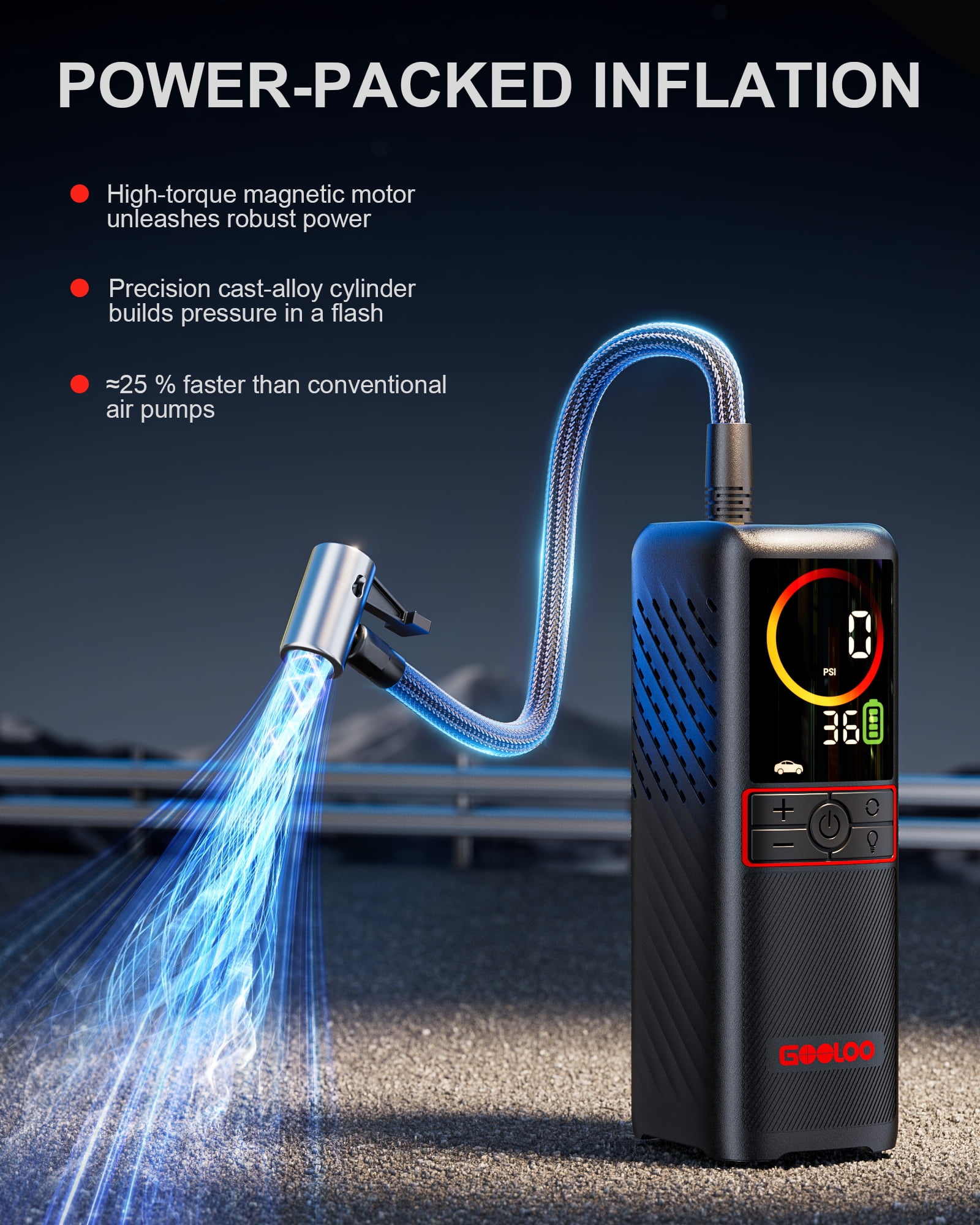 160 PSI Portable Tire Inflator Air Compressor 7500mAh Battery Cordless Air Pump for Car Tires Auto-Shutoff w/ LED Digital Pressure, GOOLOO GT160 Tire Pump for Bikes,Balls,Motorcycles,Bicycle