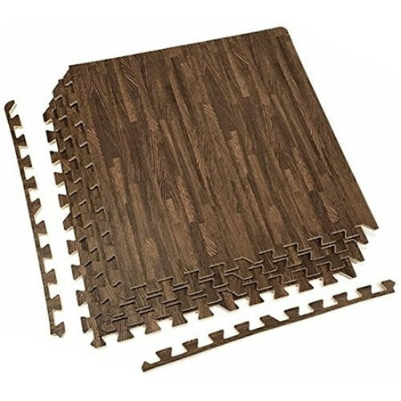 Sorbus Wood Grain Floor Mats Foam Interlocking Mats Tile 3/8-Inch Thick Flooring Wood Mat Tiles Borders - Home Office Playroom Basement Trade (Best Flooring For Wet Basement)
