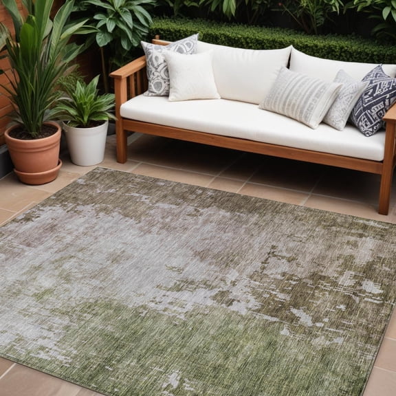 HomeRoots 605516 9 x 12 ft. Brown & Green Abstract Washable Indoor & Outdoor Rectangle Area Rug