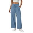 thumbnail image 2 of Hilenly Womens Cotton Palazzo Pants Drawstring Elastic Waist Casual Wide Leg Trousers Summer Beach Lounge Pants with Pockets, 2 of 7