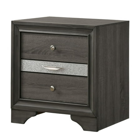 Elegant Gray Wood 2 Bedside Table With Metal Pulls And Robust Build Luxurious Nightstand 2 Large Drawers Accents