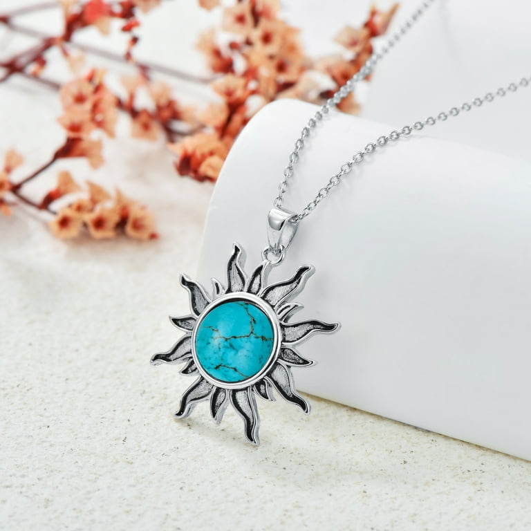 Sterling Silver Turquoise Sunburst Necklace Sterling Silver Turquoise Sunburst Necklace