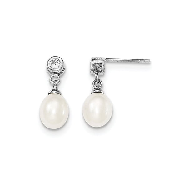 Sterling Silver Freshwater Cultured White Pearl 7-8mm Post Dangle Earrings