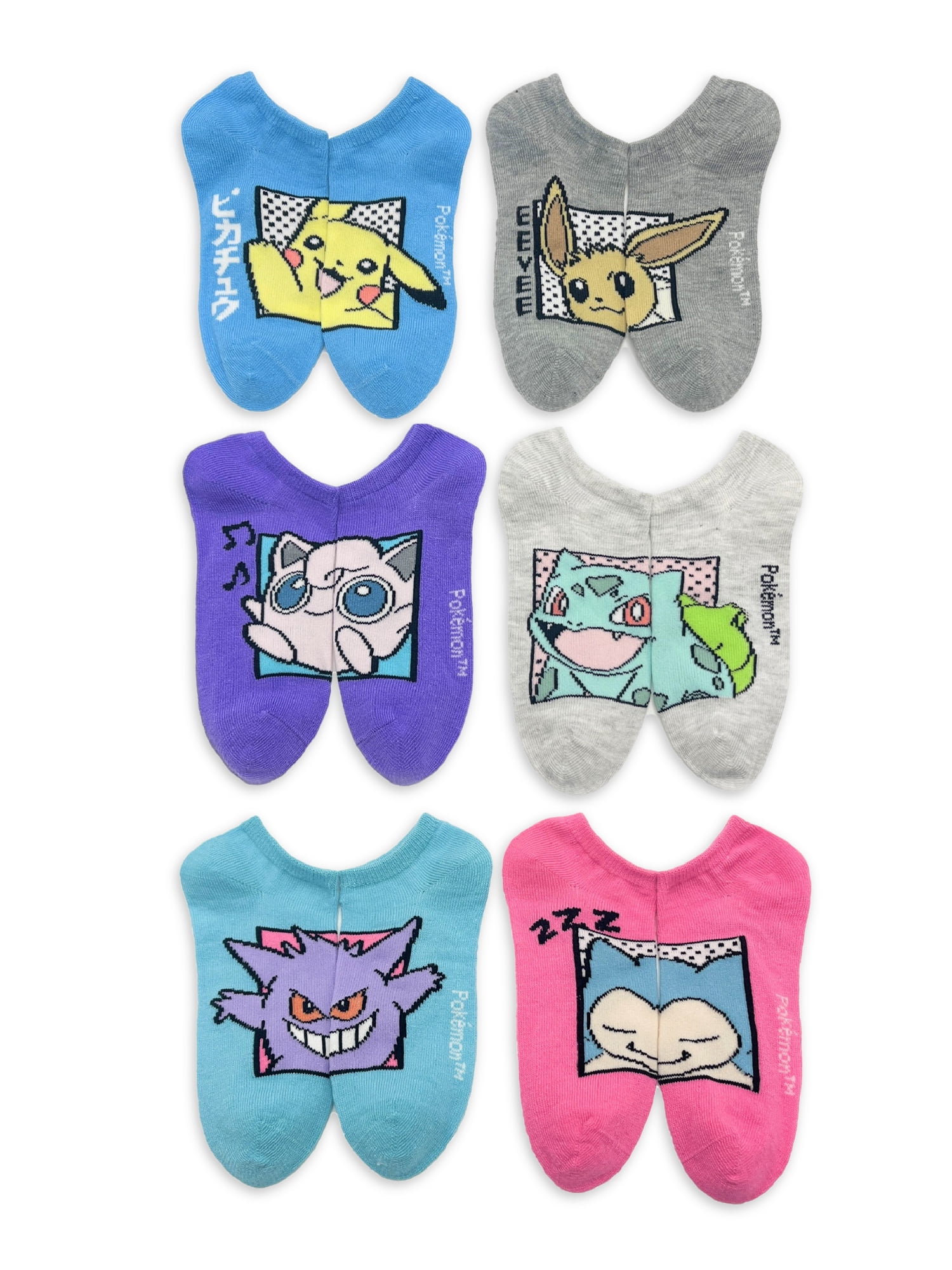 Pokémon Girls No-Show Socks, 6-Pack, Sizes S-L