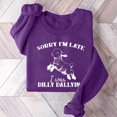 thumbnail image 3 of Dndif Crewneck Sweatshirts Women Sorry Im Late I Was Dilly Dallying Women's Casual Autumn Hoodless Fashion Printed Sweatshirt Pullover Sweaters For Women Purple S-2XL Free Shipping Items, 3 of 6