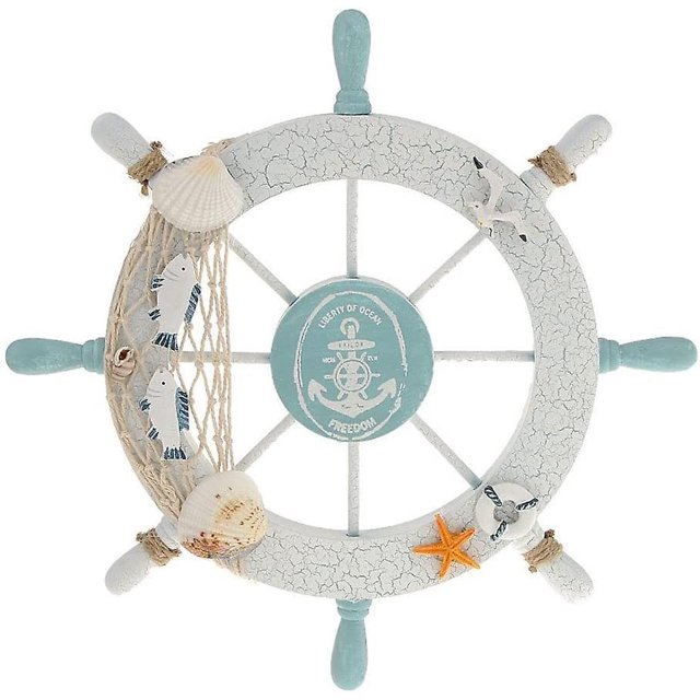 Decoración de pared de timón con gaviota, concha, red de pesca, ancla, estrella de mar