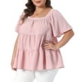 thumbnail image 2 of DARING DIVA Women's Plus Square Neck Babydoll Loose Flowy Blouses 4X Pink, 2 of 6