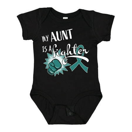 

Inktastic Ovarian Cancer Awareness My Aunt is a Fighter Gift Baby Boy or Baby Girl Bodysuit