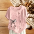 thumbnail image 1 of Xuyuer Women's Casual Linen Round Neck Printed Short Sleeve Button Blouse, Breathable Summer Top for Vacation Wear, Market Days and Relaxed Boho Style, 1 of 5