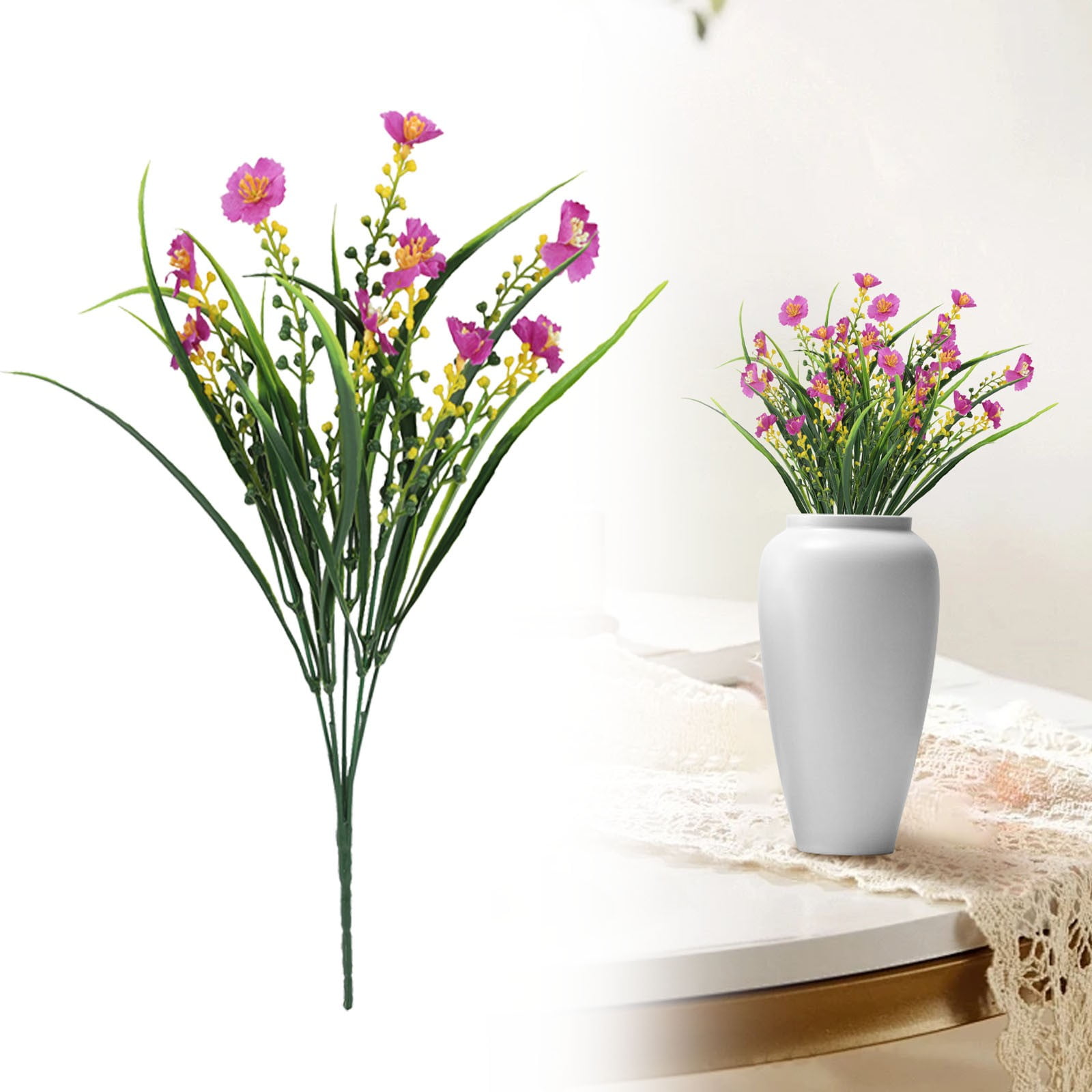 Uv Resistant Artificial Outdoor Flowers, Ongmies Artificial Oncidium Flower Plants Outdoor Artificial Plastic Plants for Garden Wedding Farmhouse Decoration, A Bunch of Artificial Flowers * 10