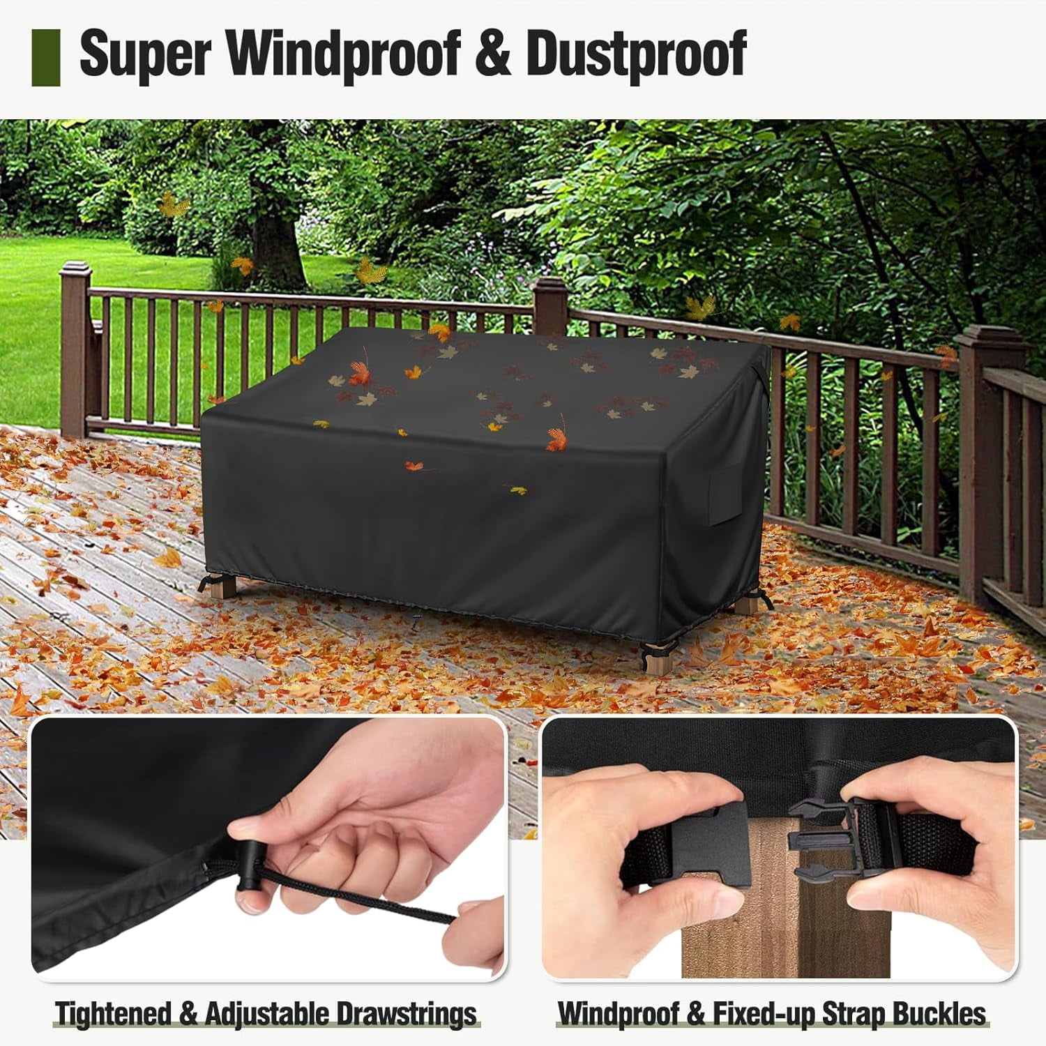 3-Seater Outdoor Couch Cover Waterproof, 80 Inch Patio Furniture Cover for Sofa, Heavy Duty Polyester & Double-Stitched Seams, Classic Black