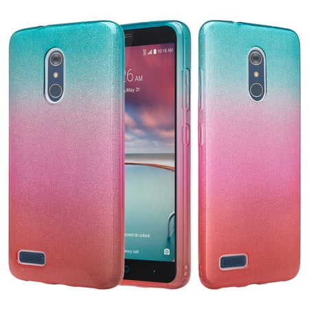 ZTE Grand X Max 2 Case, Imperial Max, Max Duo LTE, Slim Glitter Shine Hybrid TPU Case with reinforced Polycarbonate backing - Teal