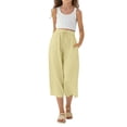 thumbnail image 4 of ZLBDYG Girls Linen Capri Pants Drawstring Straight Wide Leg Cropped Capris Trousers High Waisted Pants Summer Beach Vacation Clothes, 4 of 9