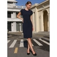 thumbnail image 2 of DARING DIVA Knee Length Pencil Petal Short Sleeve Sheath Dress S Navy Blue, 2 of 6