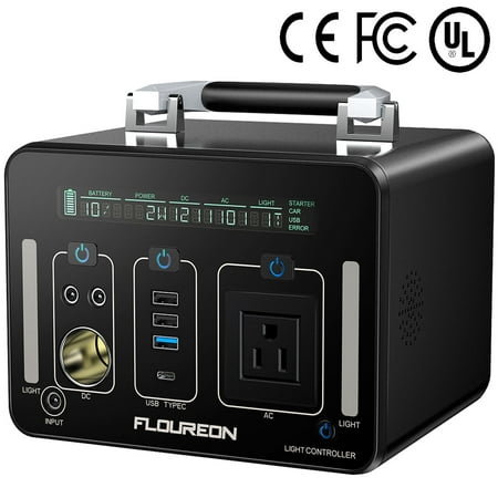 Portable Power Station, FLOUREON 500Wh 140400mAh Solar Generator for home use with 250W AC Outlet, 12V Car, 60W Type-C USB Output Lithium Power Supply for camping Road Trip Emergency (Best Transfer Switch For Portable Generator)