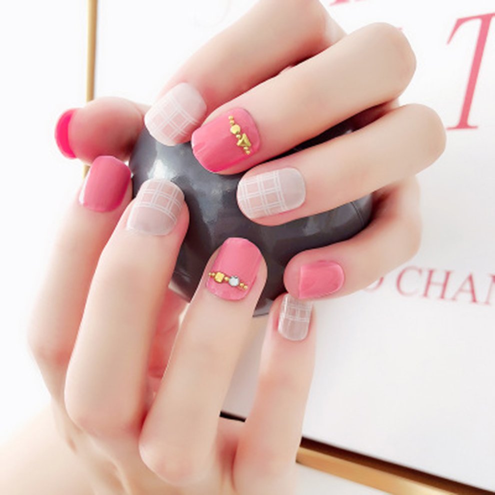 The Bride False Nails Checkered Pattern Fake Nails Cute False Nails