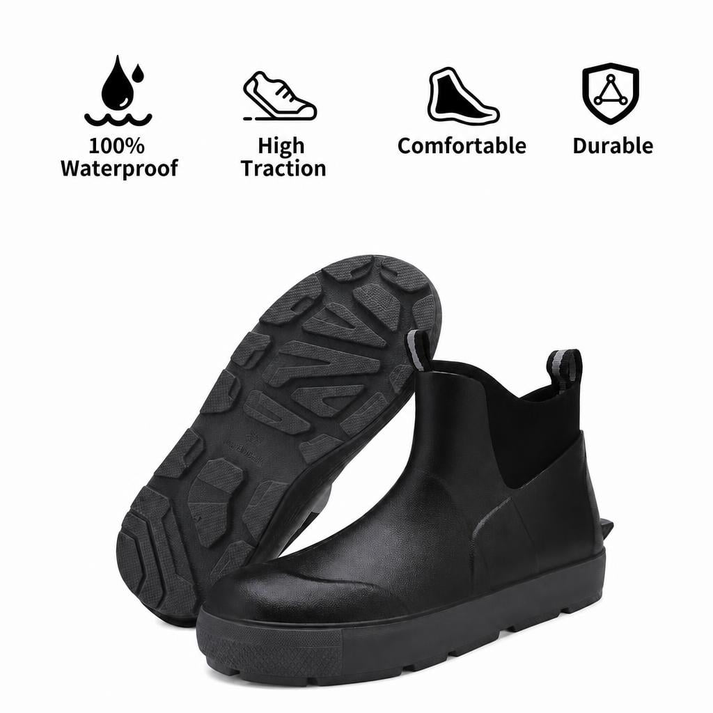 LIXI Deck Boots For Men, Ankle Rubber Rain boots,Waterproof Non-Slip Boots for Outdoor Gardening Fishing Boating Work (Black,11)