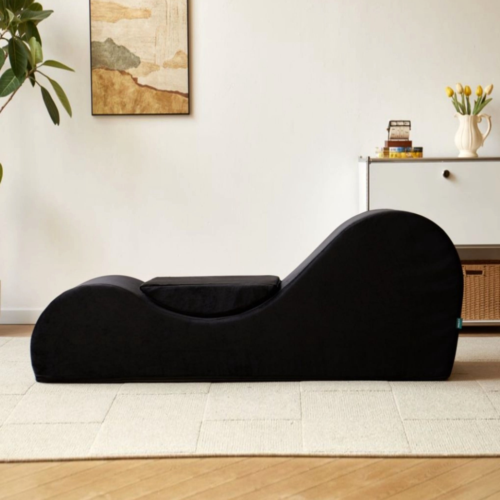 BSHTI 62.5" Polyurethane Yoga Chaise Lounge Chair with Washable Cover, Lazy Seating for Small Spaces(Black)