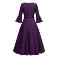 thumbnail image 4 of Party Dresses For Women, Wedding Guest Dress Elegant Bell Sleeve Cocktail Church Midi Evening Dress Black Cocktail Women Dress Long Formal 2025 Modest Dresses Cocktail Dresses (S, Purple) ZMTing, 4 of 4