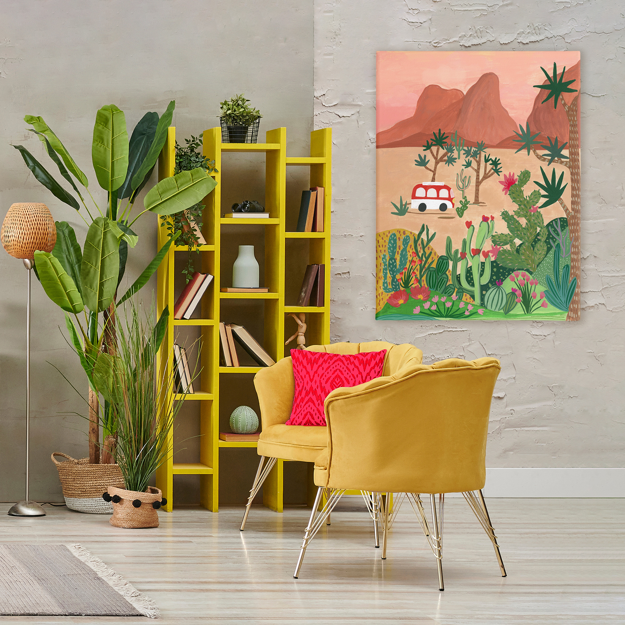 Desert Camper & Cacti Canvas Wall Art, design by Nabeela Rumi