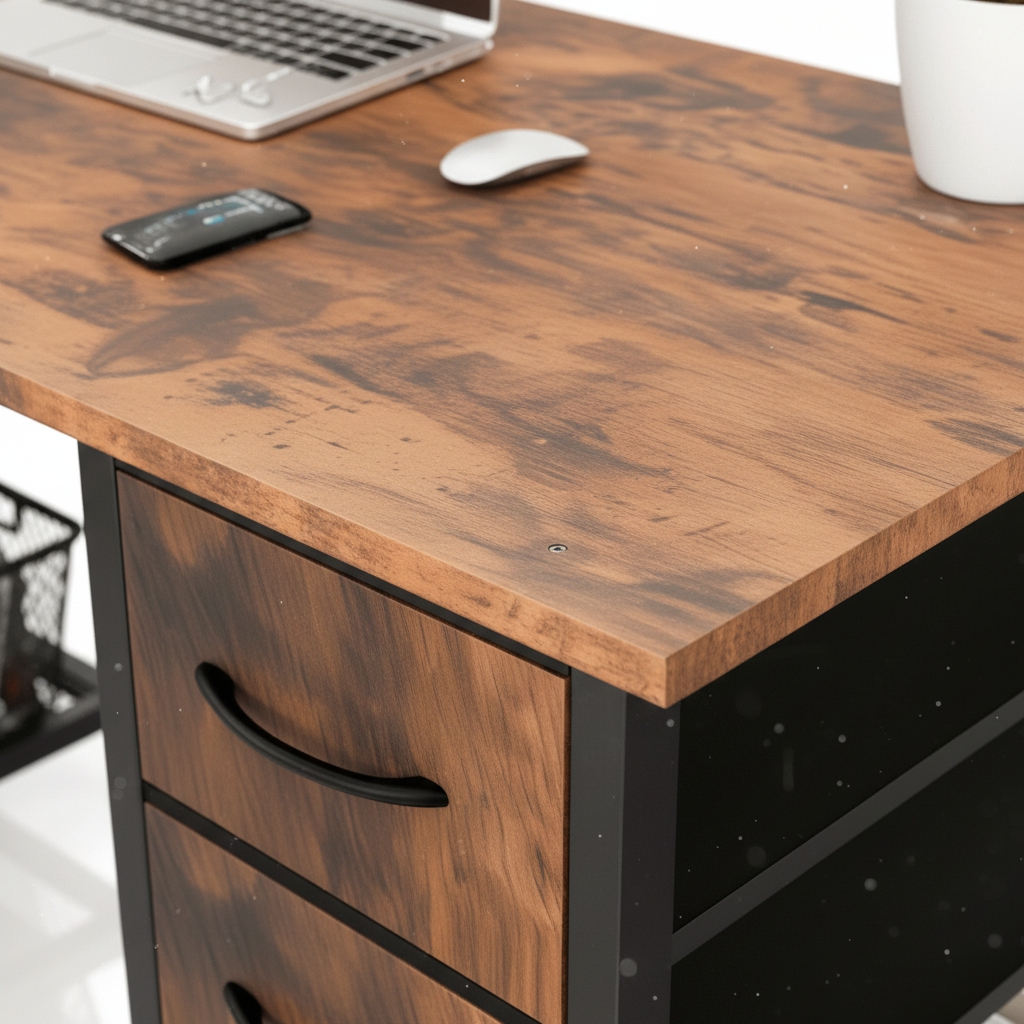 CONCETTA 47 Inch Computer Desk with 4 Drawers & Mesh Shelf, Large Desktop,Storage Desk for Home Office, Gaming & Study, Flexible Setup, Rustic Brown