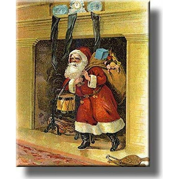 Santa's Arrival Through the Chimney on Stretched Canvas, Wall Art D?cor, Ready to Hang!
