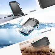 SOLPOWBEN 20000mAh Solar Power Bank Compatitble for iphone Portable Solar Power Bank with Dual 5V USB Ports 2 Flashlight Compass Battery Pack for Outdoor Camping Hiking(Blue)