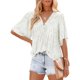 thumbnail image 2 of Sunloudy Blusa informal para mujer, cuello en V, manga acampanada, textura de flores, botones, camisa suelta con volantes para damas Sunloudy  S M L XL XXL, 2 of 6