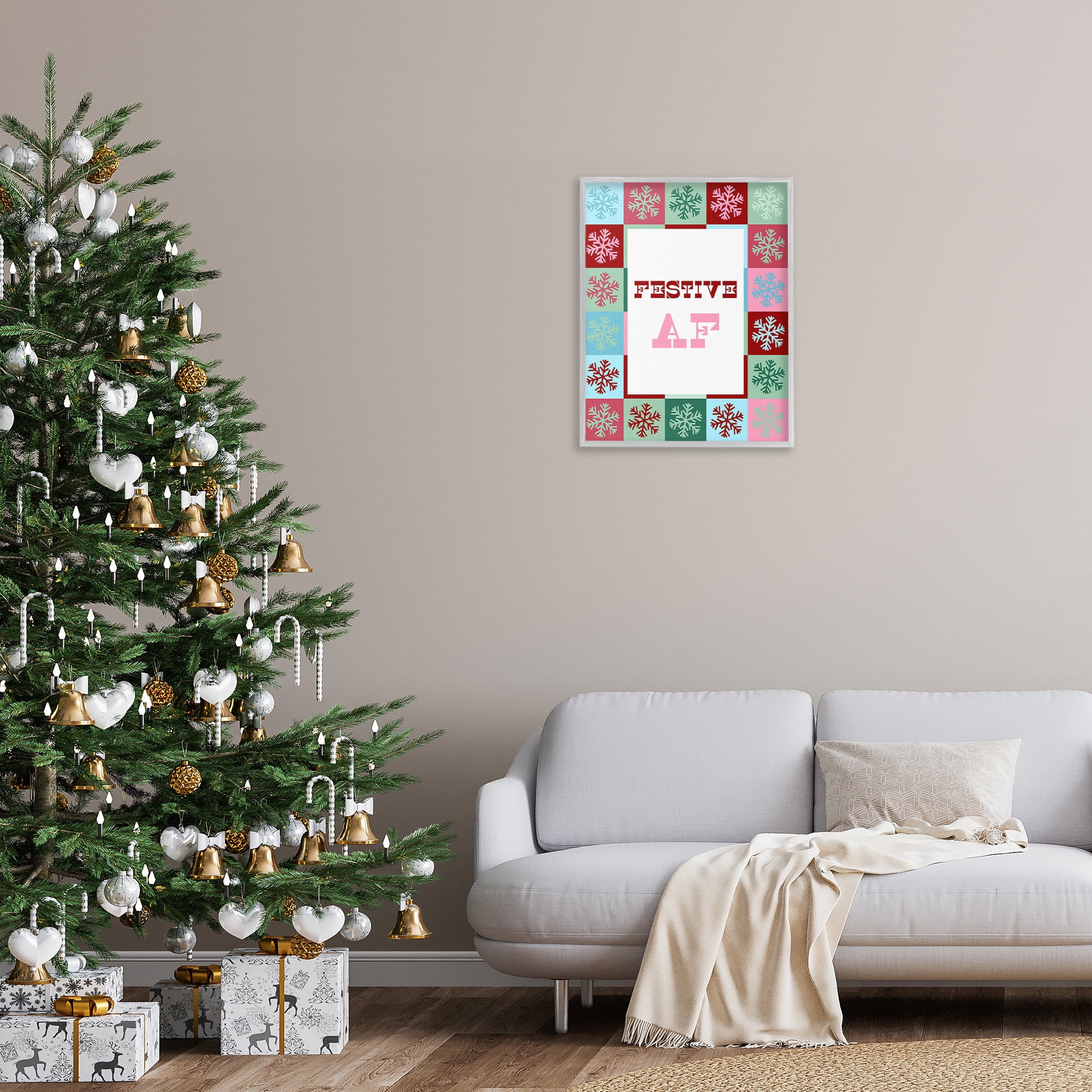 Stupell Industries Festive AF with Snowflakes Holiday Painting Gray Framed Art Print Wall Art, 24 x 30
