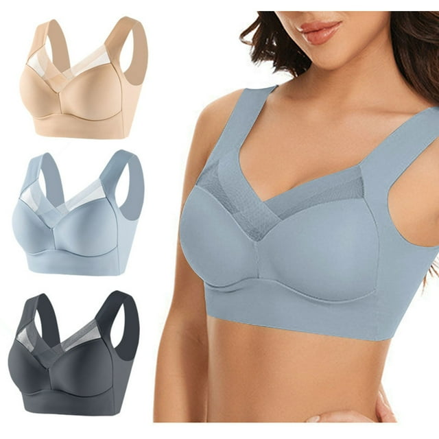 Timegard Womens 3pc Wireless Bra Mesh Back Smoothing Full Coverage High Support Comfort Thin Bralette