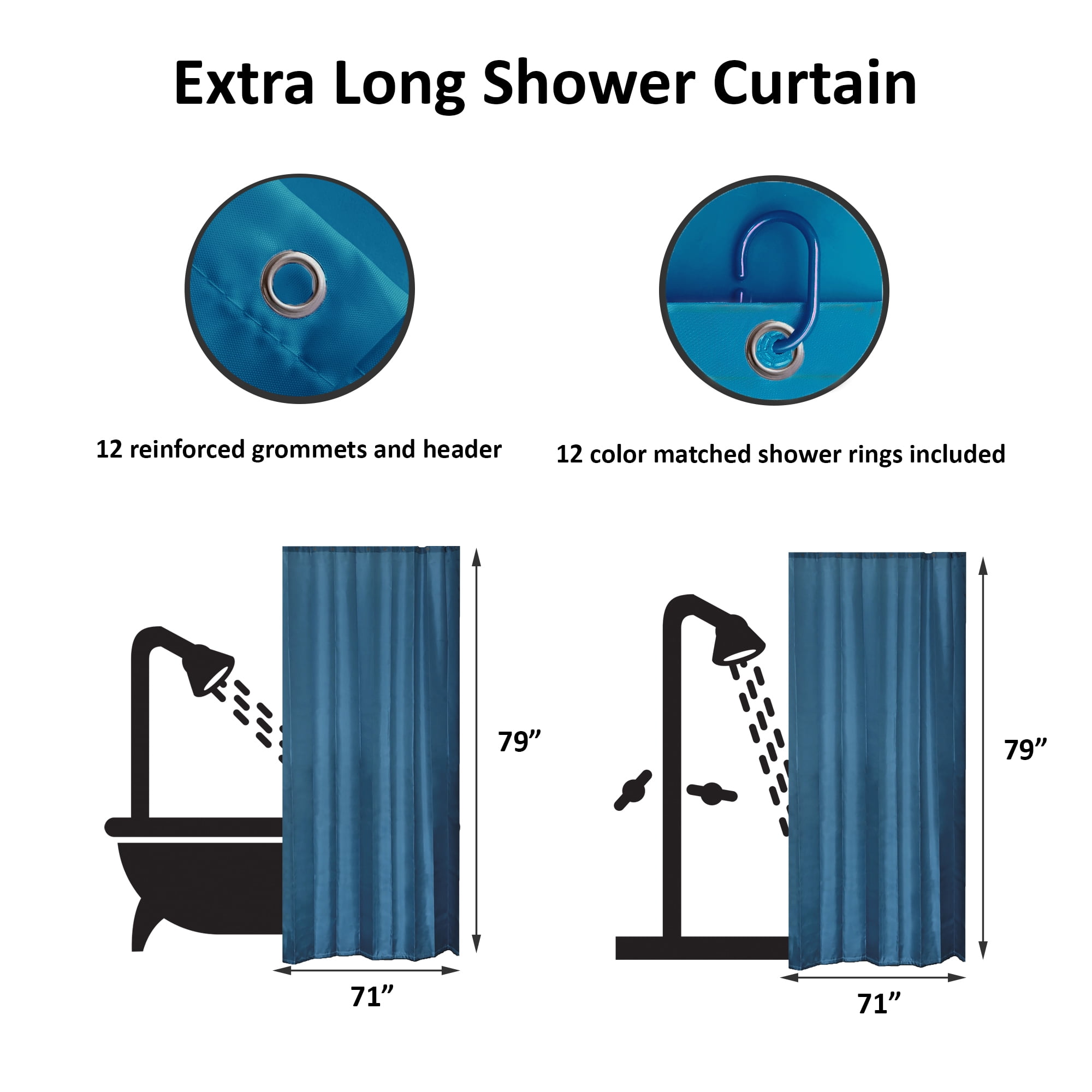 Lonior Shower Curtain Mould Proof Resistant Washable Bath Curtains Waterproof Polyester Shower Curtains with 12 Hooks for Bathroom 180x180cm Blue Leaf 