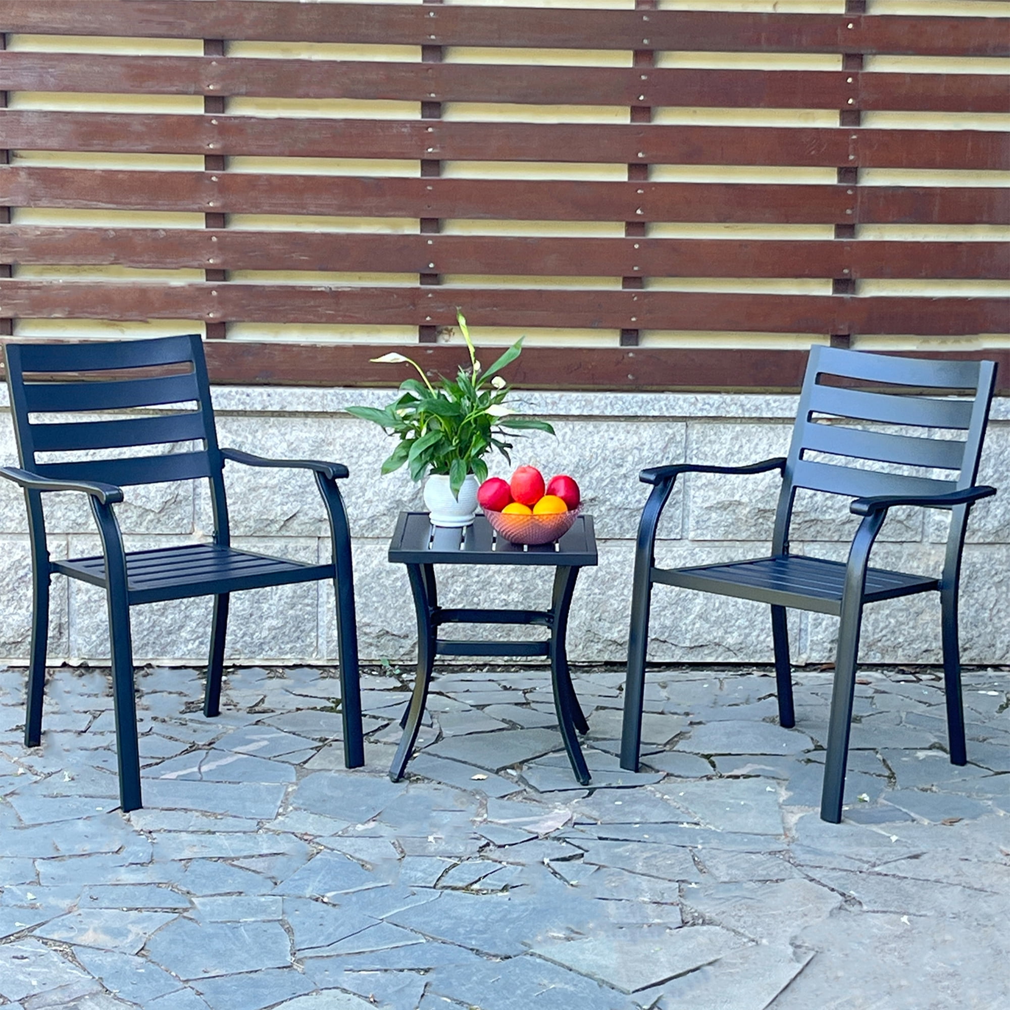 Leumius Set of 2 Outdoor Patio Dining Chairs,All-Weather Outdoor Metal Dining Chairs for Patio,Deck,Porch,Backyard,Black