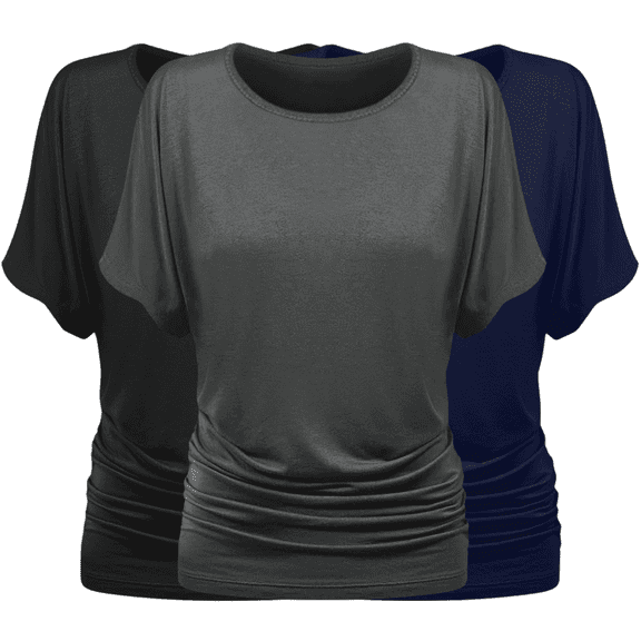 Sweet Hearts 3-Pack Dolman Top for Women- Short Sleeve Solid Business Casual Shirt with Elastic Side Ruching Made in USA