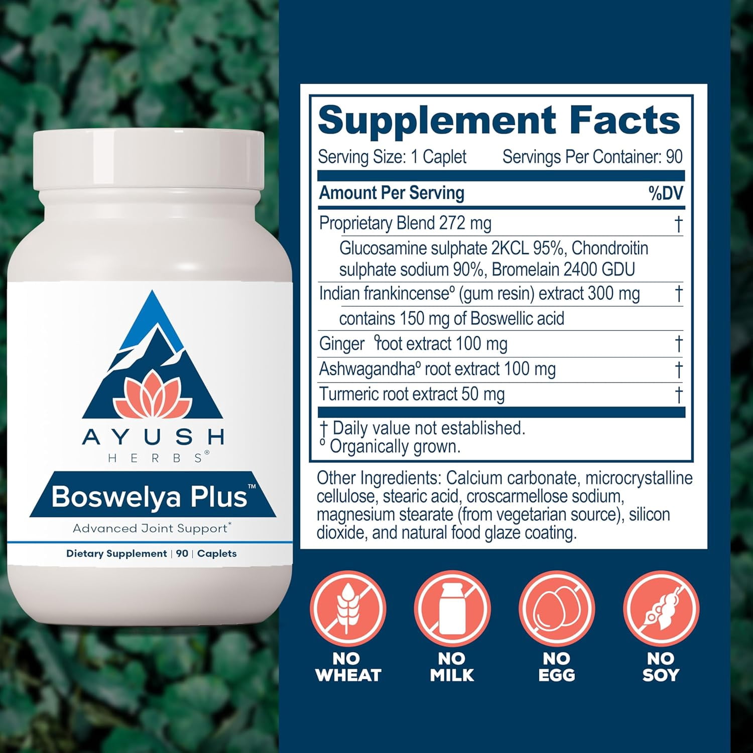 Ayush Herbs Boswelya Plus Glucosamine Chondroitin Supplement for Joint Support, 90 Caplets