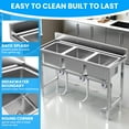 thumbnail image 7 of Stainless Steel Utility Sink, 3 Compartment Commercial Sink, Free-Standing Commercial Sink Heavy Duty for Garage, Restaurant & Outdoor Garden, 7 of 7