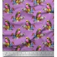 thumbnail image 1 of Soimoi Purple Poly Georgette Fabric Leaves,Floral & American Robin Bird Print Fabric by The Yard 52 Inch Wide, 1 of 3