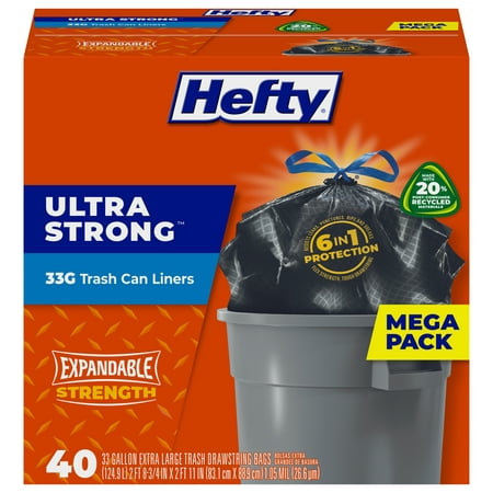 Hefty Ultra Strong Large Trash Bags, Black, Unscented, 33 Gallon, 40 Count