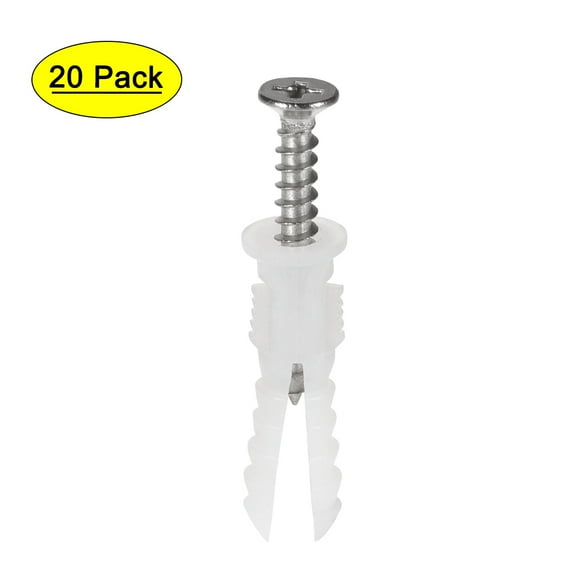 6mmx30mm Expansion Pipe with Screws Plastic White 20 Pack
