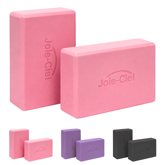 Joie-Ciel Yoga Blocks 2 Pack, EVA Foam, 9 x 6 x 3 Inch, 6.5 oz Each, Non-Slip Surface with Beveled Edges, Stable Support for Yoga, Pilates and Stretching, -Pink