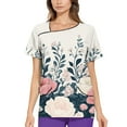 thumbnail image 4 of Scrub for Women Petite,Floral Print Women's Scrub Tops - V-Neck Short Sleeve Nursing Tops with Side Pockets - Blue - XXXL, 4 of 5